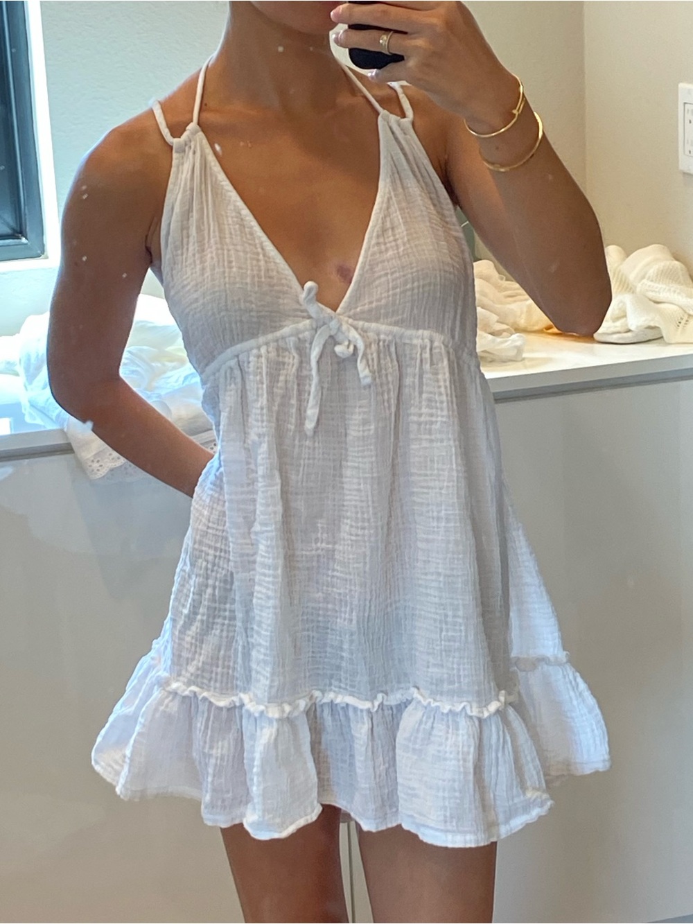 Hollister White Mini Babydoll Dress